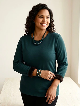 Polera Térmica Mujer Verde Petróleo Forrada Talla L | Carobaska