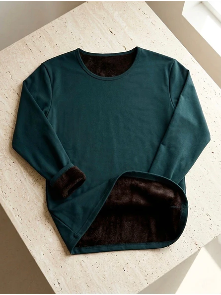 Polera Térmica Mujer Verde Petróleo Forrada Talla L | Carobaska 2