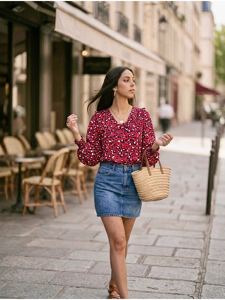 Blusa Roja Mujer con Estampado Animal Print | Carobaska 5