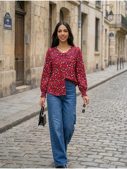 Blusa Roja Mujer con Estampado Animal Print | Carobaska 4