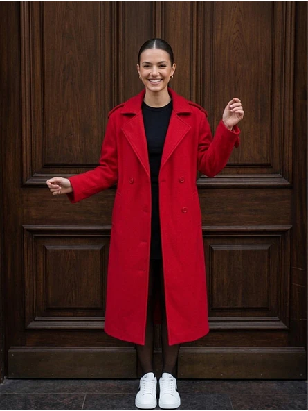 Abrigo Largo de Paño de Lana Rojo con Cinturón | Carobaska 2