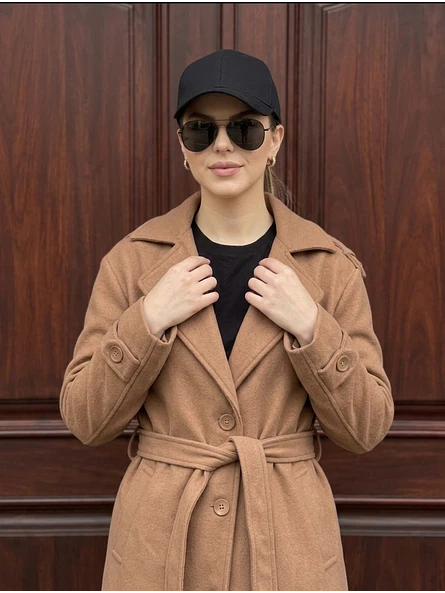 Abrigo Largo de Paño de Lana Beige con Cinturón | Talla L | Carobaska 8