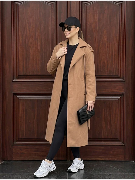 Abrigo Largo de Paño de Lana Beige con Cinturón | Talla L | Carobaska 9