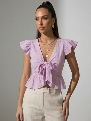 Top Lila Romántico con Broderie y Amarras Diseño de Autor |  Carobaska