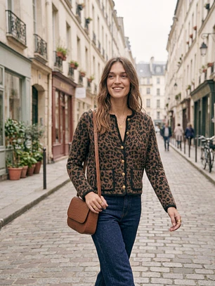 Chaqueta Animal Print Café  Estilo Chanel | Carobaska