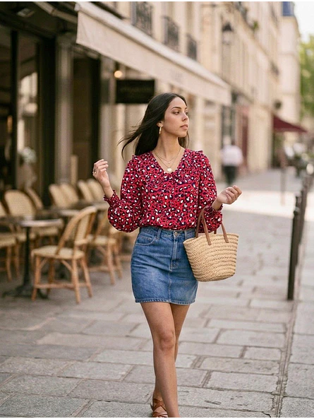 Blusa Animal Print Roja Mujer Manga Larga 3