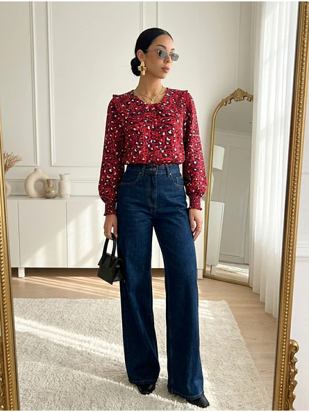 Blusa Animal Print Roja Mujer Manga Larga 7