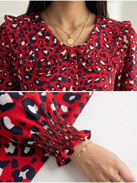 Blusa Animal Print Roja Mujer Manga Larga 8
