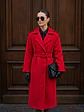 Abrigo Largo Rojo Mujer de Paño Lana con Cinturón - Miniatura 8