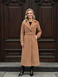 Abrigo Largo Beige Mujer de Paño Lana con Cinturón - Miniatura 1