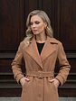Abrigo Largo Beige Mujer de Paño Lana con Cinturón - Miniatura 3