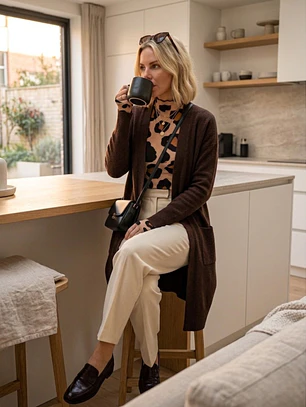 Polera Beatle Mujer Animal Print Camel manga Larga puño ojal | Carobaska