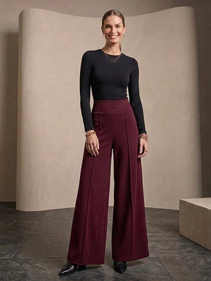 Pantalón Burdeo Mujer tiro Alto Palazzo de Lanilla | Carobaska