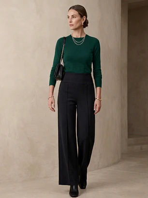 Pantalón Palazzo Negro Mujer tiro alto de Lanilla Premium | Carobaska