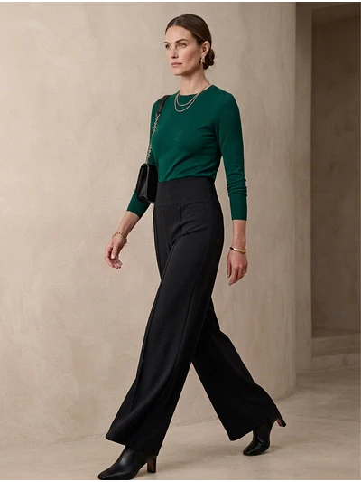 Pantalón Palazzo Negro Mujer tiro alto de Lanilla Premium 