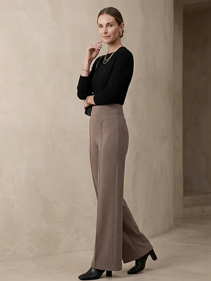 Pantalón Beige Mujer Palazzo Tito Alto de Lanilla Elegante | Carobaska