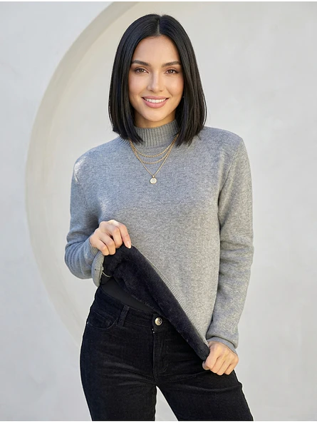 Sweater Térmico Mujer Gris Forrado de Invierno 1