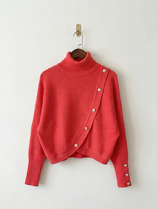Sweater Beatle mujer Coral Manga Murciélago con Botones | Carobaska