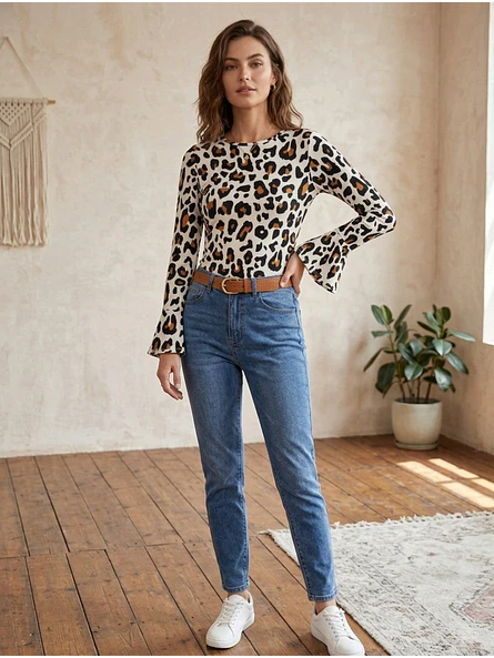 Top Animal Print Manga Larga Acampanada 3