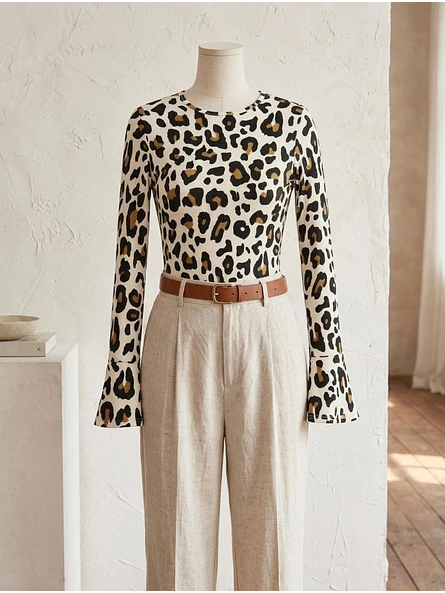 Top Animal Print Manga Larga Acampanada 7