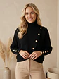 Sweater Negro Mujer Cuello Alto con Botones Dorados - Miniatura 6
