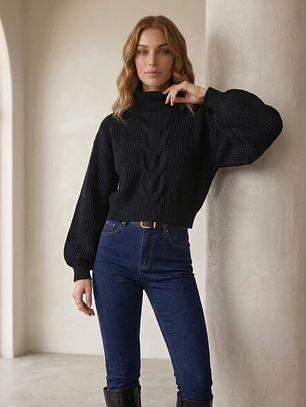 Chaleco Crop Mujer Negro Tejido Trenzado | Carobaska