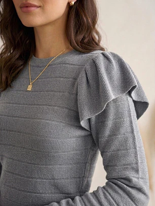 Sweater Crop Gris Mujer con Vuelos Elasticado | Carobaska