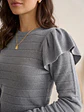 Sweater Gris Mujer Vuelos Hombros Crop Manga Larga - Miniatura 5