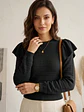 Sweater Mujer Negro con Vuelos en Hombros Manga Larga - Miniatura 1