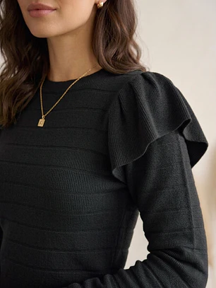 Sweater Crop Negro Mujer con Vuelos Elasticado | Carobaska