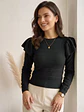 Sweater Mujer Negro con Vuelos en Hombros Manga Larga - Miniatura 3