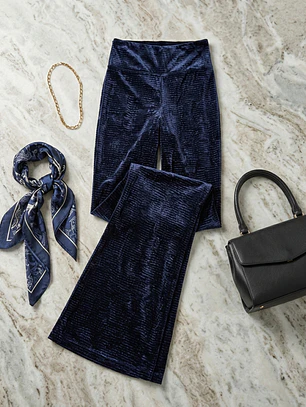 Pantalón Palazzo de Terciopelo Azul Elegancia sin Costuras | Carobaska