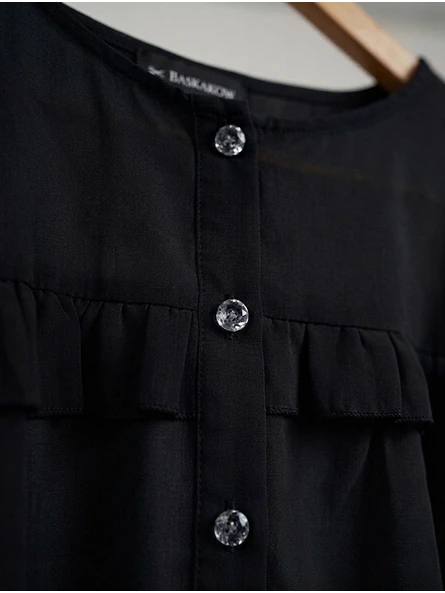 Blusa Negra Mujer con vuelos manga Larga Elegante | Carobaska 5