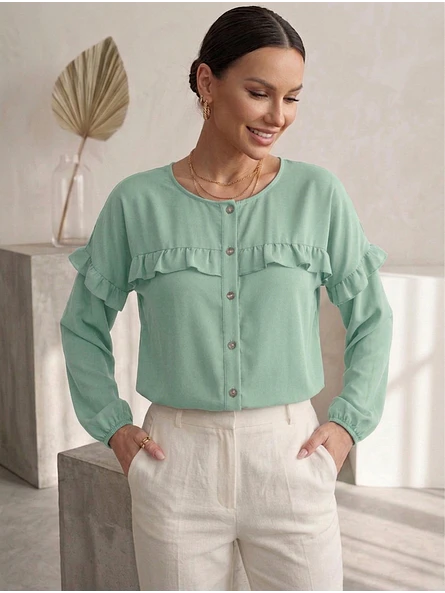 Blusa Verde Menta Mujer con Vuelos Casual | Carobaska 4