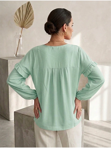Blusa Verde Menta Mujer con Vuelos Casual | Carobaska 5