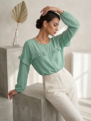 Blusa Verde Menta Mujer con Vuelos Casual | Carobaska
