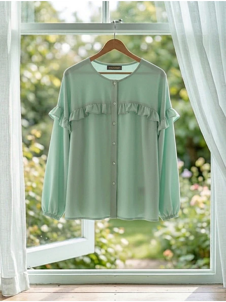 Blusa Verde Menta Mujer con Vuelos Casual | Carobaska 3