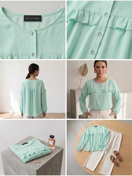 Blusa Verde Menta Mujer con Vuelos Casual | Carobaska 6