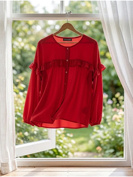 Blusa Roja Mujer Elegante Manga Larga | Carobaska 3