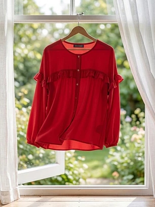 Blusa Roja Mujer con Vuelos Manga Larga
