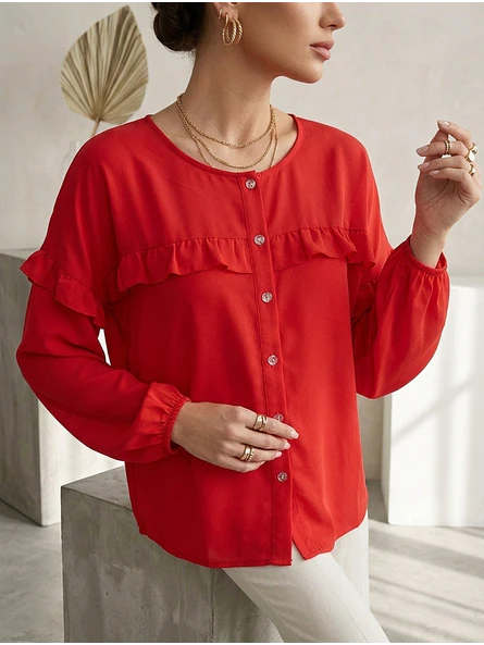 Blusa Roja Mujer Elegante Manga Larga | Carobaska 2