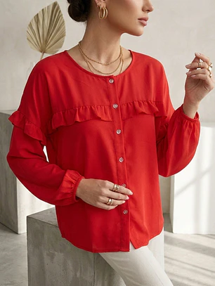 Blusa Roja Mujer Elegante Manga Larga | Carobaska