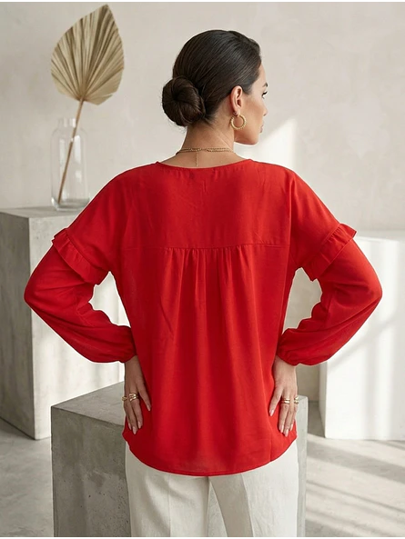 Blusa Roja Mujer Elegante Manga Larga | Carobaska 4