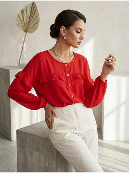 Blusa Roja Mujer Elegante Manga Larga | Carobaska 1
