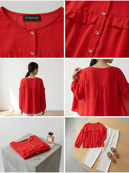 Blusa Roja Mujer Elegante Manga Larga | Carobaska 5