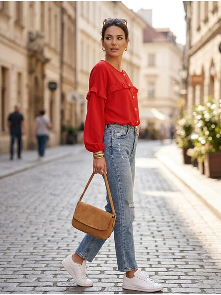 Blusa Roja Mujer Elegante Manga Larga | Carobaska 7