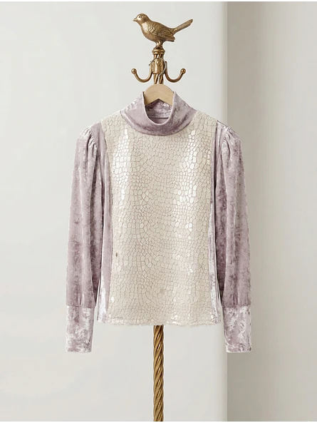 Sweater Mujer Perlado Terciopelo y Corderito Cuello Alto 6