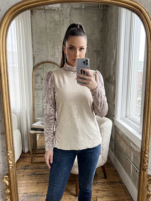 Sweater Mujer Terciopelo y Corderito Color Perlado | Carobaska