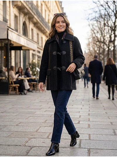 Abrigo Negro Mujer Estilo Montgomery de Invierno