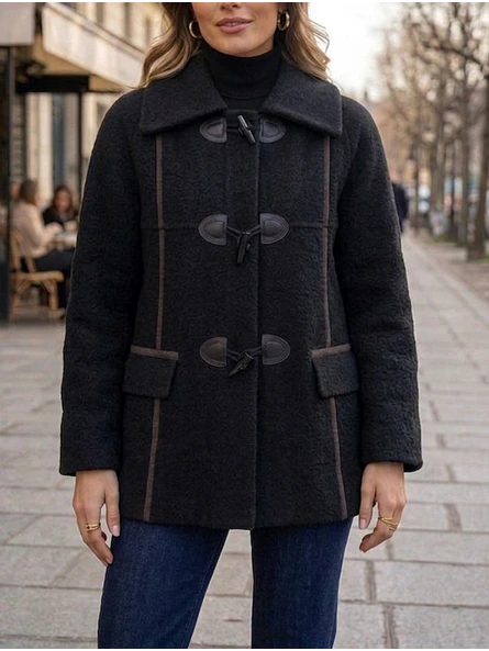 Abrigo Negro Mujer Estilo Montgomery de Invierno 3